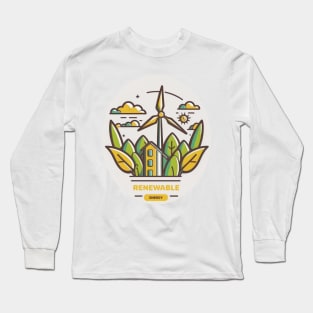 Greenbubble's Renewable Wind Turbine Landscape Print - Plant a Tree and Save the Planet! Long Sleeve T-Shirt